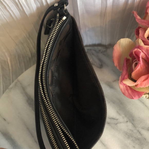 COACH black signature logo large wristlet wallet in canvas & w/ leather accents - Picture 7 of 15